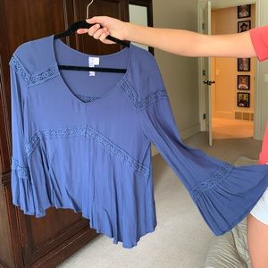 TJ Maxx Flowy Bell-Sleeve Blue Blouse